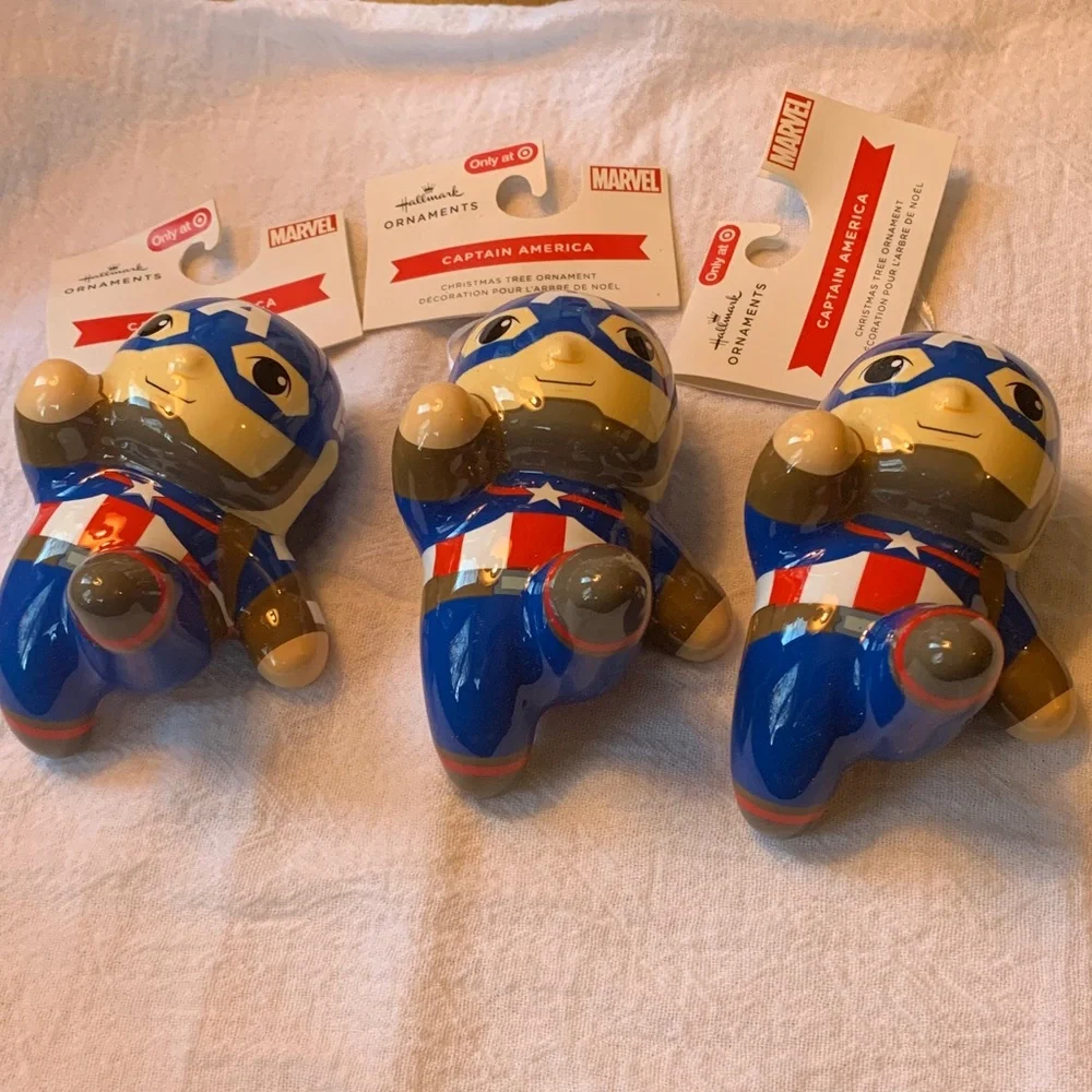 Marvel Captain America Hallmark Christmas Ornament triplets Blue Red & White NEW